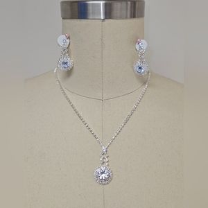 Silver Rhinestone Necklace Earring Set